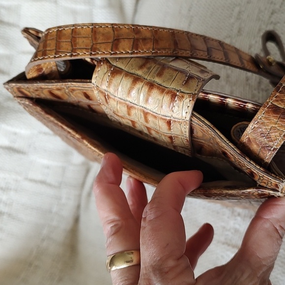 BRAHMIN Small Crossbody Croc Brown Leather Bag Purse - Picture 10 of 12